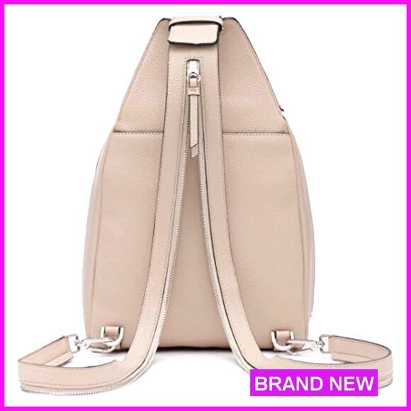 Vegan Leather Convertible Sling Backpack, 2 Pockets, Daypack Design